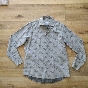 Etro Men's Shirt Blue Galloping Horse Print Cotton Mase In Italy Size 41 / L